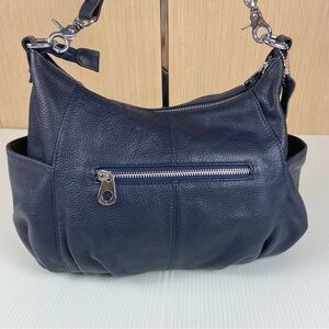 HeShe Navy Blue Pebbled Leather Crossbody Shoulder Bag